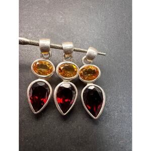 NEW citrine and garnet sterling silver pendant